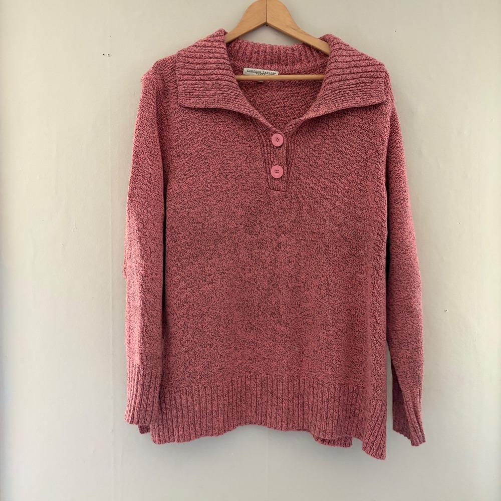VTG Carolyn Taylor Womens Pullover Henley Sweater Size 3X Pink Preppy Capsule